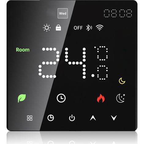 Thermostat connecté WiFi Tuya K6MRH3A, écran LED tactile noir, compatible sol chauffant et électrique