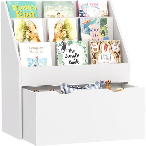 Bibliothèque pour enfants - AIYAPLAY - Multi-Rangement avec 3 niveaux d'étagères et un tiroir - 62,5L x 30l x 70H cm - blanc