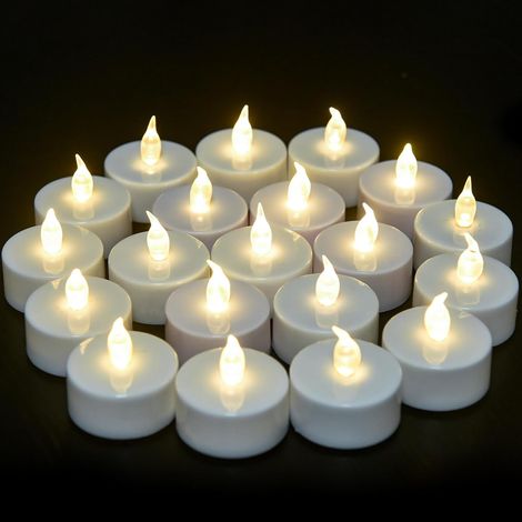 LYERCW - Lot de 24 bougies chauffe-plat LED réalistes à effet scintillant, fonctionnant sur piles, longue durée, pour la décoration de fêtes et idées cadeaux. (1/2)