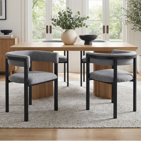 2 sillas de comedor modernas de chenilla gris, respaldo envolvente, OKWISH (1/5)