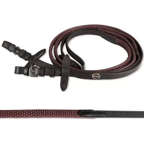 Pour en savoir plus :, Noir: Rênes de cheval en cuir avec boucles et poignée en caoutchouc Événement (1/2)
