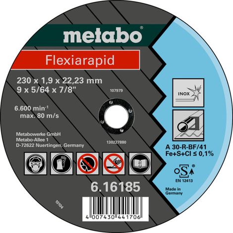 Flexiarapid 115 x 1,0 x 22,23 inox, meule de tronçonnage, modèle droit metabo 25 pièces (1/2)