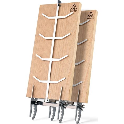 2x Planche à griller, Support réglable 5 niveaux, Bois de hêtre 18mm, Pour barbecue et brasero (1/5)