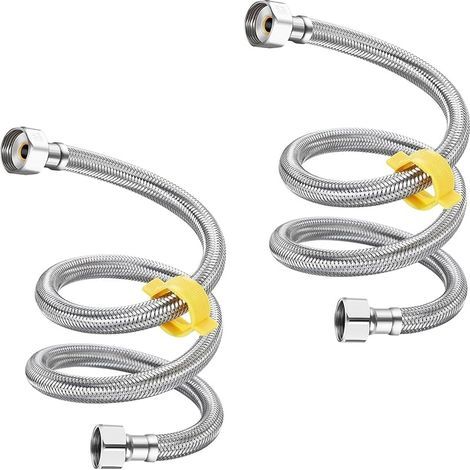 2 Pièces G 1/2" x G 1/2" Tuyau Flexible Tressé en Acier Inoxydable Tuyau de Plomberie d'Eau pour Salle de Bains Robinets de Toilettes Évier de Cuisine Tuyaux d'Entrée d'Eau, 250cm (1/5)