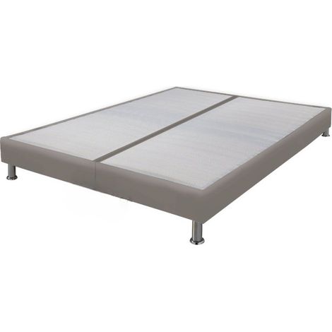 Sommier tapissier + jeu de pieds 80+80x200 Omega simili taupe 18 lattes (1/5)
