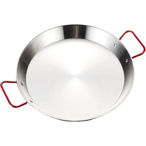 Poêle à paella en acier inoxydable avec poignées rouges