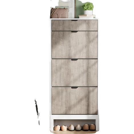 Schuhschrank, Klapptüren, platzsparendes Design, weiß-grau (1/2)