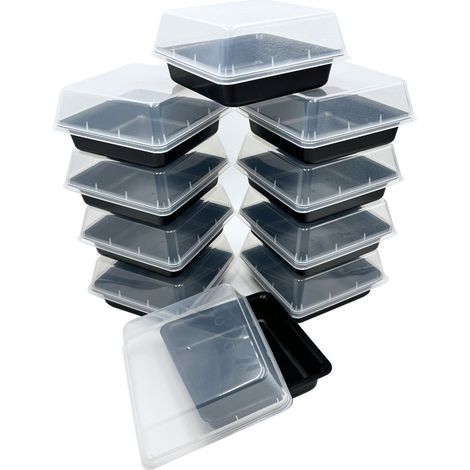 D-Work Boîtes Alimentaires Carrées avec couvercles hermétiques - 10 unités - Dimensions 17 x 17 x 40 mm - Épaisseur 5 mm - Réutilisables sans BPA - Noir et Transparent (1/5)