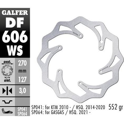 Disco freno anteriore Galfer per KTM SX/EX, Husaberg, Husqvarna, Gas Wave (270x127x3mm)