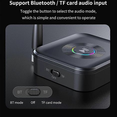 Récepteur audio sans fil avec éclairage coloré, adaptateur stéréo pour écouteurs/haut-parleurs avec prise jack 3,5 mm, compatible PC et carte TF. (1/5)