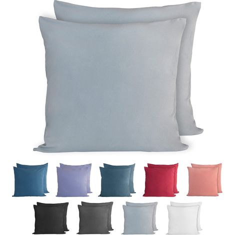 100% Coton Jersey Taie d'oreiller - Lot de 2-50x50 cm, Oreiller 150 g/m², Housse de Coussin, Gris (1/5)
