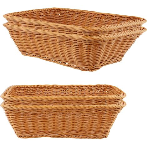 Paniers en Osier Tressés Rectangulaires - Corbeille à Pain 30x20x10 cm et 40x30x10 cm en Polypropylène Marron pour Cuisine, Restaurant, Maison