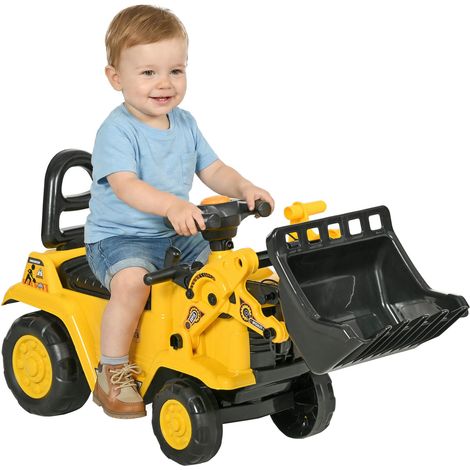 Pelleteuse à pédales avec godet, pelleteuse pour enfants avec espace de rangement sous le siège, jouet pelleteuse à pédales pour enfants jusqu'à 30 kg, convient aux enfants de 1,5 à 4 ans, jaune et no
