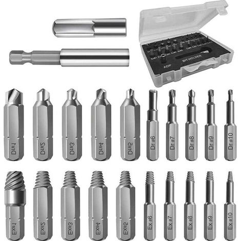 22 Pièces Endommagé Vis Extracteurs, Endommagé Vis Extracteurs, HSS Ensemble Décapant Boulon avec Porte-Embout Magnétique Et Adaptateurde Douille pour Vis Cassée, Décapant Dénudé Boulon (1/4)