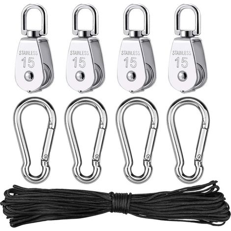pièces Poulie en Acier Inoxydable, Poulie de Levage Simple avec Corde pour Cordes Camping Randonnée Pédestre (1/5)