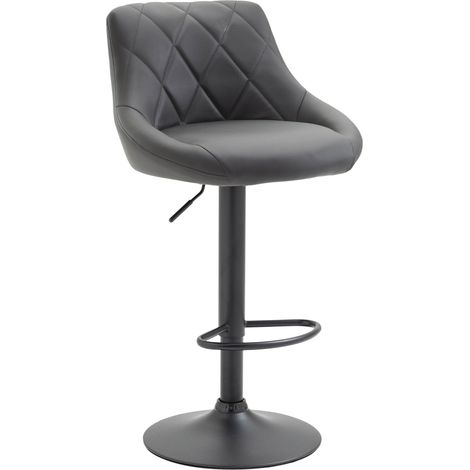 Tabouret de bar en synthétique gris pivotant avec repose-pieds métal noir coutures décoratives TDB10583