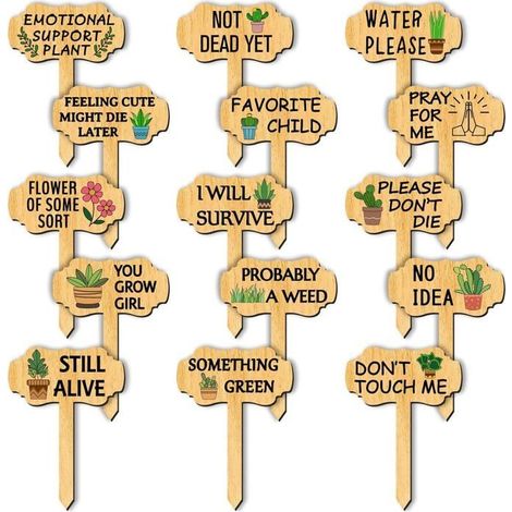 Lot de 15 étiquettes amusantes pour plantes, marqueurs d'herbes aromatiques en bois, étiquettes de type T, étiquettes de jardin (1/5)
