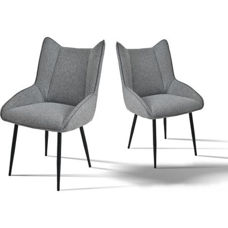 Bon Furni Tissu Chaise de salle à manger Gris Colombe, Lot de 2, ergonomique avec accoudoirs, respirante et facile à nettoyer (1/5)