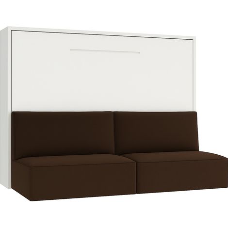 Lit escamotable horizontal avec banquette & coffres LOGIA Marron-160x200-Canapé Marron-Structure Blanche (1/5)