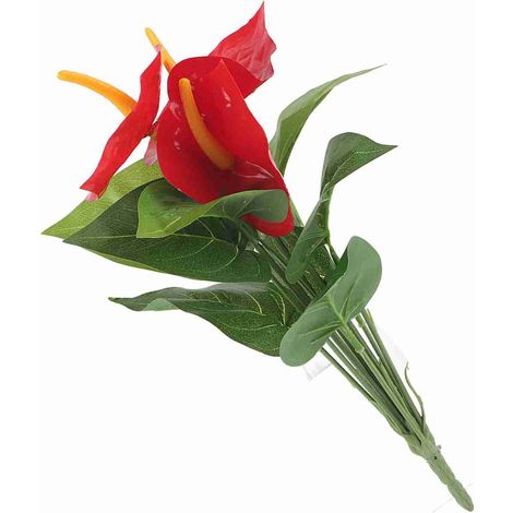 Bouquet de fleurs artificielles en plastique, faux anthuriums rouges, décoration pour mariage, maison et jardin (1/5)