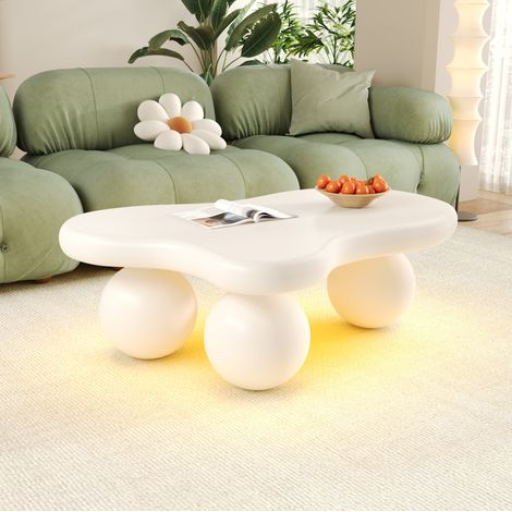 Table basse MDF blanc forme nuage avec LED 16 couleurs, 95 cm (1/5)