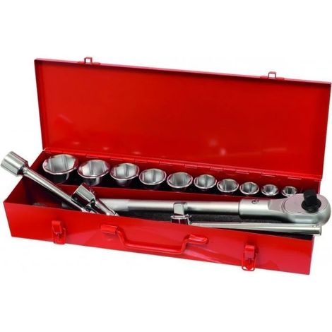 Drakkar Equipement – Coffret cliquet et douilles 3/4' – 14 pièces en acier chrome vanadium – Longueur 22 à 50mm – 24 dents – SKU 15133