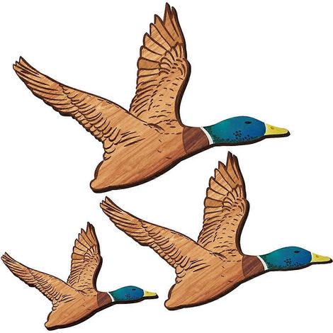 Stockenten-Wandbild, Wanddeko aus Holz, fliegende Vögel