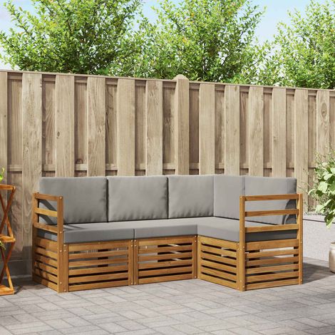 vidaXL Set divani con cuscino 4 pcs Grigio Naturale e Chiaro (1/5)