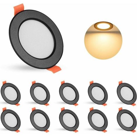 Wall and ceiling recessed LED Downlight Black, 10 x 5W LED Ceiling recessed Downlight 450lm AC 85-265V Round ceiling light Recessed ceiling light 3000K Warm light Size: Ø8030mm (1/3)