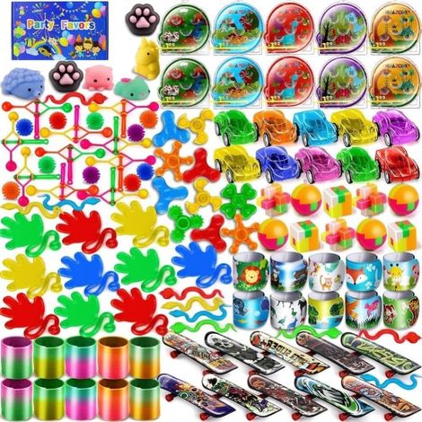 120 Pieces Kids' Party Bag Fillers, 12 Styles Colorful Party Favors with Spring Balls, Skateboards, Sticky Hands, Cubes, and Spinners - for Classroom, Birthday, Party, Gift