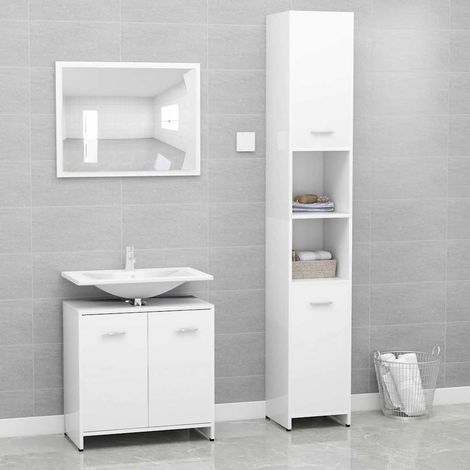 vidaXL Ensemble de meubles de bain 3 pcs Blanc Bois d'ingénierie (1/5)