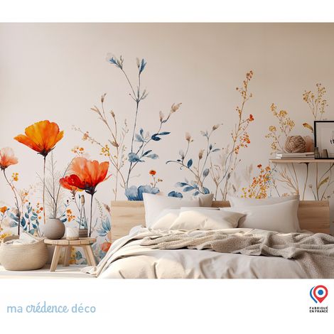 Papier peint : Fleurs des champs 6 - Intissé - L.400 x H.280 cm - Rouge saumon (1/3)