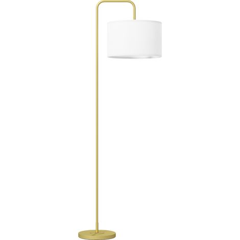 Lampada da Terra Arcuata con Paralume e Interruttore a Pedale in Tessuto Effetto Lino e Acciaio Oro (1/5)