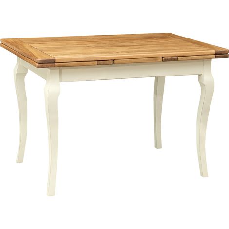 Ausziehtisch aus massivem Lindenholz im Country-Stil mit antikierter weißer Struktur und natürliche Platte. Made in Italy