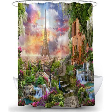 Ahlsen Rideau de douche imperméable et résistant à la moisissure Motif Paris Tour Eiffel Paon Rideau de bain en polyester 180 x 180 cm (1/4)