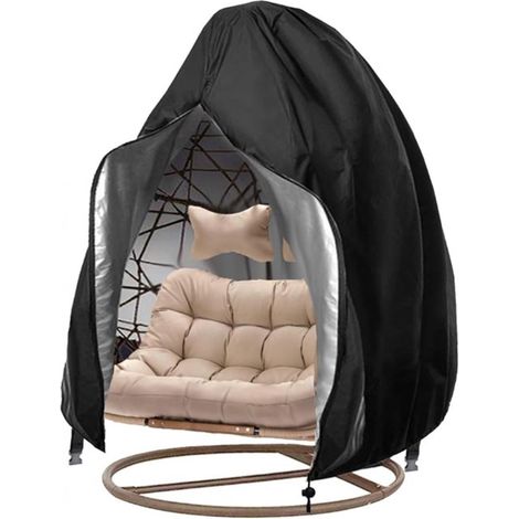 Funda para silla colgante tipo huevo，Funda protectora para silla colgante，230x200 cm，Oxford 210D，Negro，Impermeable，Con hebilla inferior (1/5)