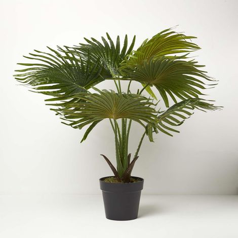 HOMESCAPES Artificial Fan Palm Tree in Pot, 80 cm Tall (1/5)