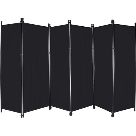 Paravent de séparation 6 panneaux, 307x173 cm Paravent pliable en tissu, séparateur de pièce portable pour chambre à coucher, salon, bureau, hôpital, jardin, balcon, terrasse, Noir (1/5)