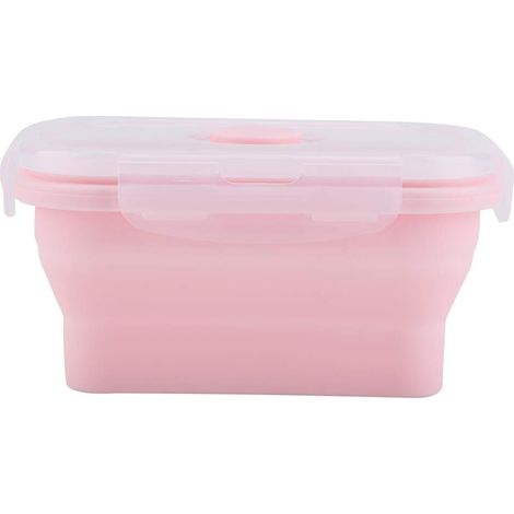 4 tamaños de fiambreras plegables de silicona de 1200 ml (rosa), tapa hermética, apilables, aptas para microondas y congelador.