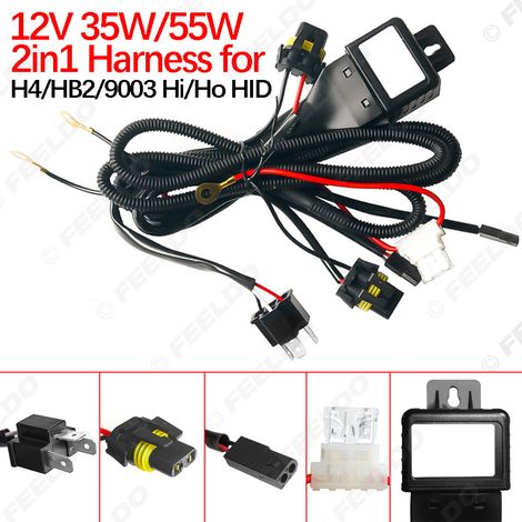 Kit de câblage pour phares au xénon rétractables 35W 55W H4/9003/HB2 pour voitures (kit de câblage un à deux fils)