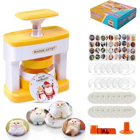 Buttonmaschine 55 mm Bastelset für Kinder mit 48 Teilen, gelb (1/4)