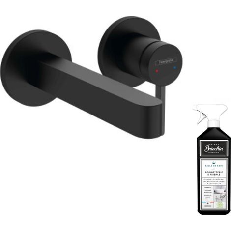 Mitigeur lavabo mural HANSGROHE Finoris bec 165 mm noir mat + nettoyant Briochin (1/3)