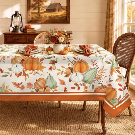 Tischdecke Polyester mit Herbstmotiv, waschbar, 152 x 304 cm