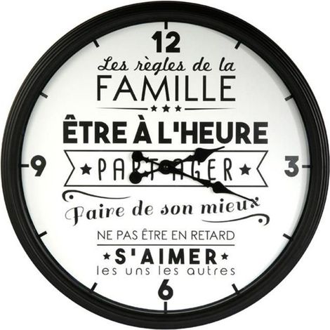 Horloge Murale "Famille" 50cm Blanc & Noir