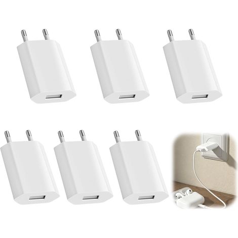 Lot de 6 blocs d'alimentation USB 5 W 5 V 1 A Mini chargeur mural USB Adaptateur secteur compact pour appareils à faible consommation d'énergie Accessoires de smartphone Adaptateur de voyage Blanc (1/5)