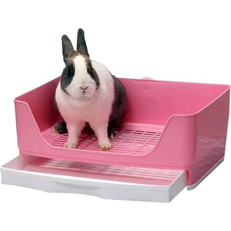 Bac à litière d'angle avec tiroir coulissant pour petits animaux tels que lapins et cochons d'Inde (taille L) (1/4)