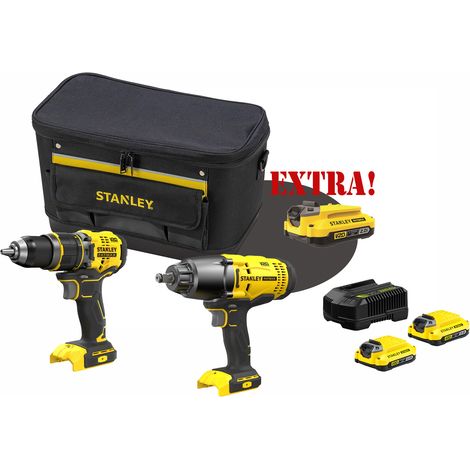 Kit Trapano Avvitatore con percussione Brushless a batteria 18V V20 SFMCD721B + Avvitatore ad impulsi a batteria 18V attacco 1/2" SFMCF900B V20 + Set energia + EXTRA OMAGGI FATMAXB. STANLEY