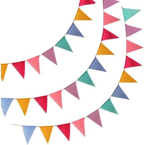 Guirlande Fanions Extérieur 3 Pièces, 36 Fanion Guirlande Guinguette (17.5x12.5cm), 12m Drapeaux de Triangle de Décoration Festive pour Anniversaire, Jardin, Fête, Festival, Mariage (Colorés) (1/4)