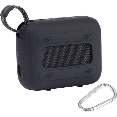 JBL Go 4 Wasserdichte Silikon-Schutzhülle für Bluetooth-Lautsprecher, Tragbare Silikon-Reisehülle mit Karabiner, Schutzhülle (Schwarz) (1/3)