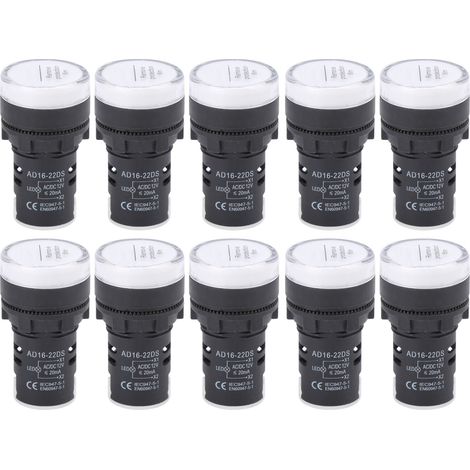 10 Pièces Voyant Lumineux LED Blanc Haute Luminosité AD16-22DS, Témoin de Signal AC/DC12V, Accessoire Équipement Industriel (1/5)